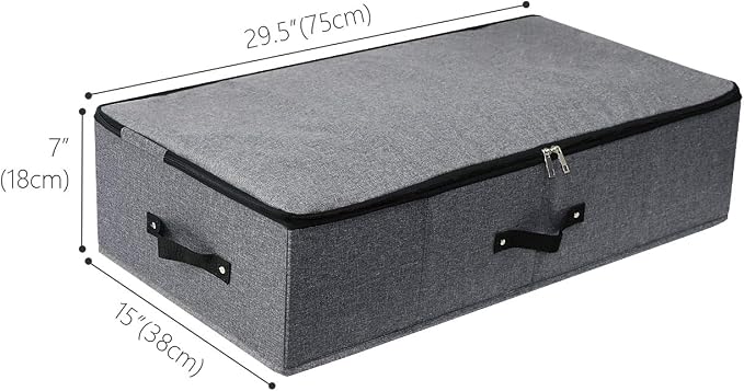 AMJ 29.5"*15"*7", Rigid Under Bed Garment Storage Bins, Folding & Washable, Soft Zip Lid, Black Gray