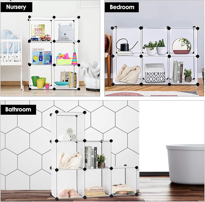 Tangkula 6 Cubes Storage Organizer, DIY Plastic PP Closet Cabinet w/Rustproof Steel Frame, Portable DIY Modular Storage System w/Hammer for Toys, Books, Shoes Indoor Use