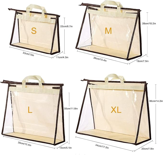 Clear Handbag Storage Bags Purse Organizer for Closet, Zipper Hanging Storage Bag for Handbags, XL, 4PCS