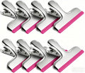 HOUSE AGAIN 8 Pack Stainless Steel Chip Bag Clips Covered with Silicone - NO More Sharp Edges - Color Coded for Food Bags - Air Tight Seal, Heavy Duty for Kitchen and Office, 3 Inches, Pink