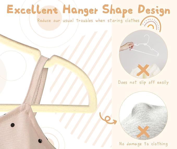 GOSCHE Baby Velvet Hangers 50 Pack, Durable Toddler Hangers for Closet, 12.8 inch Cute Kid Hanger, Premium Velvet Children Hanger for Infant, Non-Slip, Cream