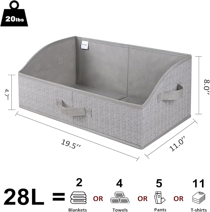 WUIKE Closet Organizers and Storage, Trapezoid Storage Bins, Fabric Closet Bins with Handles, Foldable Storage Baskets for Clothes, Purse, Blanket, Herringbone Gray, Extra Large, 3-Pack