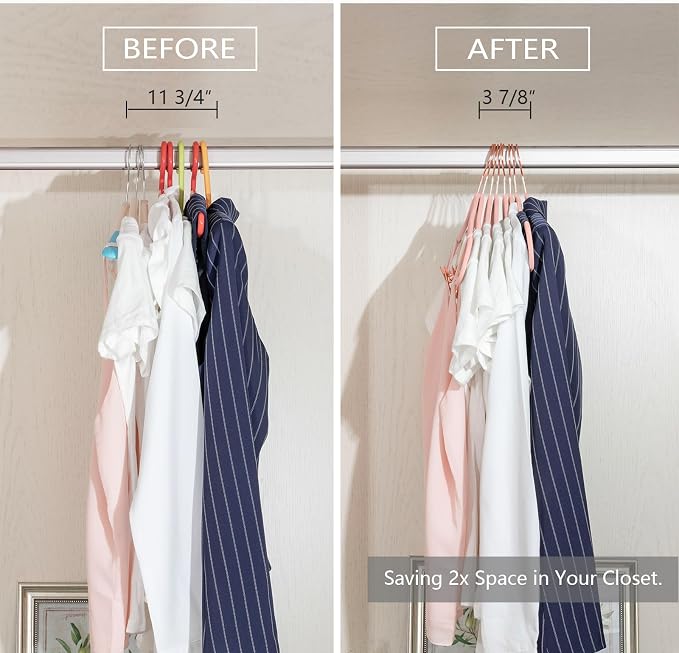 MIZGI Premium Velvet Pants Hangers with Clips (Pack of 30) Slim Skirt Hangers- Non Slip Felt Outfit Dress Hangers Blush Pink - Copper/Rose Gold Hooks,Space Saving Shirt Clothes Hangers