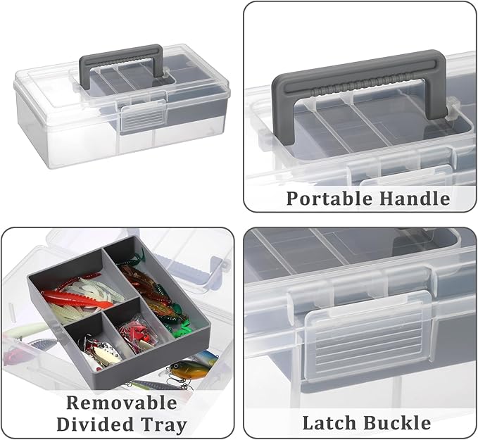 JUXYES Clear Art Craft Supply Storage Bin Sewing Box With Handle Lid | Clear Stackable Latching Craft Storage Bin for School Office, Organizing Stationery, Sewing, Art Craft, DIY Supplies