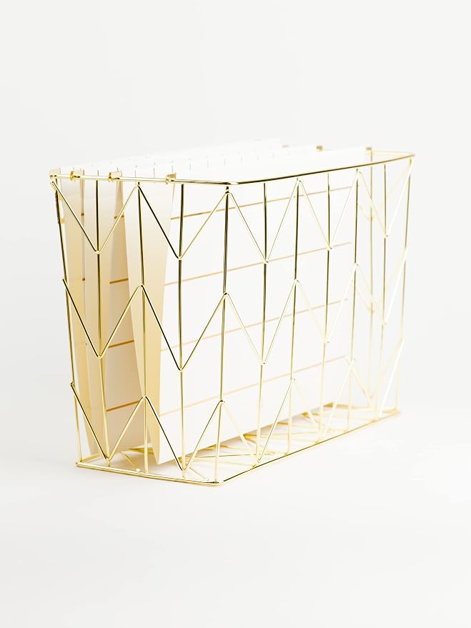 U Brands Hanging File Desk Organizer, Wire Metal, Gold - 894U02-06 (Pack of 6)