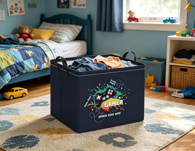 Rectangular Baby Kids Storage Basket for Home Kitchen Girls Cute Toy Storage Bin Organizer Shelf Book Room Decor(Game)