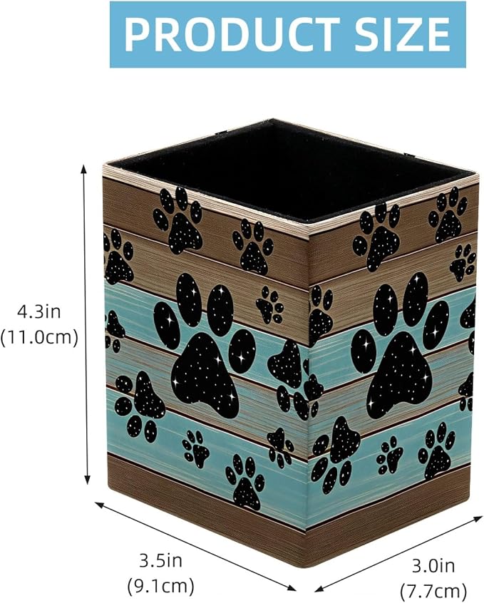 Pen Holder for Desk, Teal Brown Wood Grain Galaxy Paws Pencil Holder, Pen Cup Functional Desk Organizer for Office Supplies