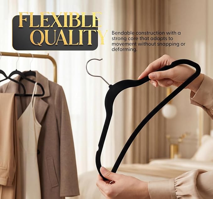 Beddora Velvet Hangers 30-Pack,Black Non-Slip Slim Space-Saving Closet Organizer, Suit & Coat Hangers, Heavy-Duty, 360° Swivel Hook