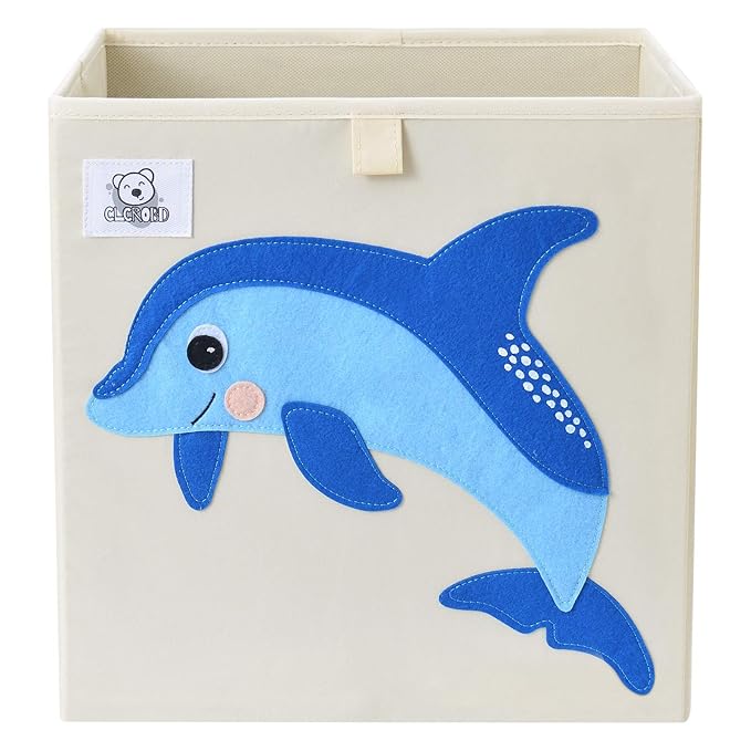 Foldable Animal Cube Storage Bins Fabric Toy Box/Chest/Organizer for Toddler/Kids Nursery, Playroom, 13 inch (Dolphine)