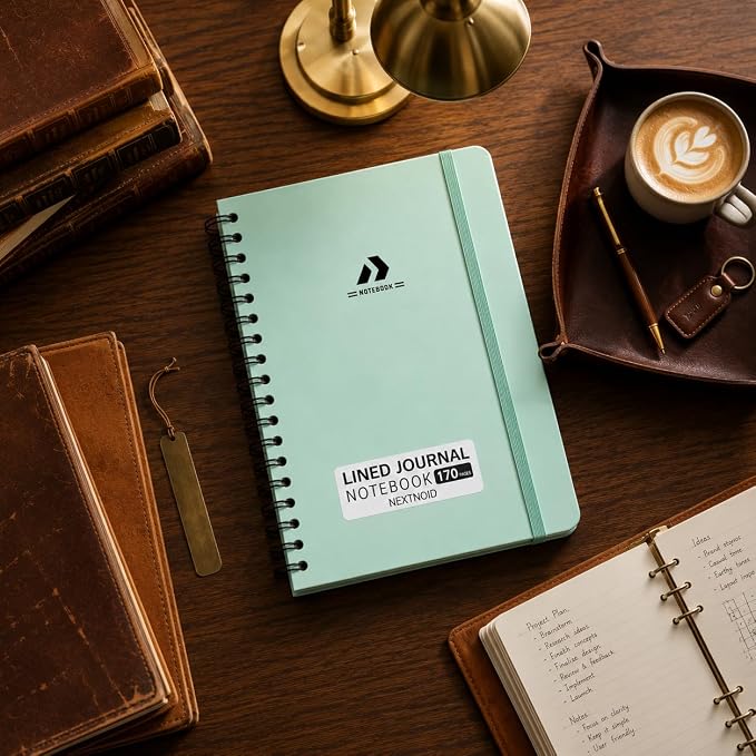 Nextnoid Lined Spiral Notebook Journal For Women & Men - A5(5.8" x 8.3") 170 Pages, Hardcover Notebooks for Work & Note Taking, College Ruled Journals for Writing - Mint Green
