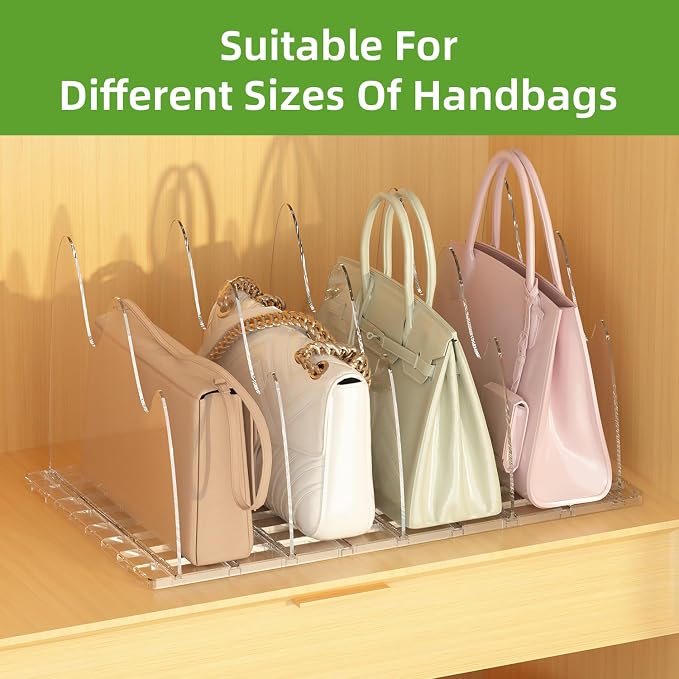 ANTOWIN 2 Pack Clear Purse Organizers for Closet, Adjustable Shelf Divider, Handbag Separators Storage Organizer, Shelf Divider in Bedroom, Office, Kitchen