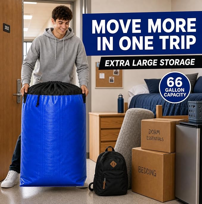 Moving Bags Heavy Duty Extra Large, 66 Gallon Large College Moving Bags with Handles, Waterproof Storage Packing for Home Dorm, Set of 2