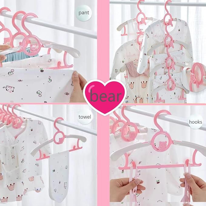 Baby Clothes Hangers 20 Pack, Plastic Kids Hangers Space Saving for Closet | Pink Hanger for Toddler Girl, Lightweight Anti-Slip Cascading Adjustable Children Infant Hangers, Ganchos para Ropa de Bebe