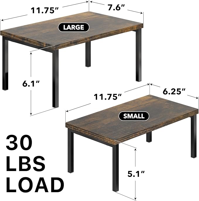 Simple Houseware Stackable Cabinet Counter Shelf Wooden Top, Rustic Brown | Expandable Organizer 7.6" D x 11.75" W x 6.1" H