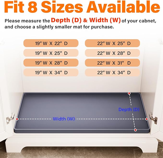 FLATO Waterproof Under Sink Mat 22" x 22" Shelf Liner for Kitchen and Bathroom, Cabinet Protector, Organizers and Storage, Flexible Silicone Drip Tray