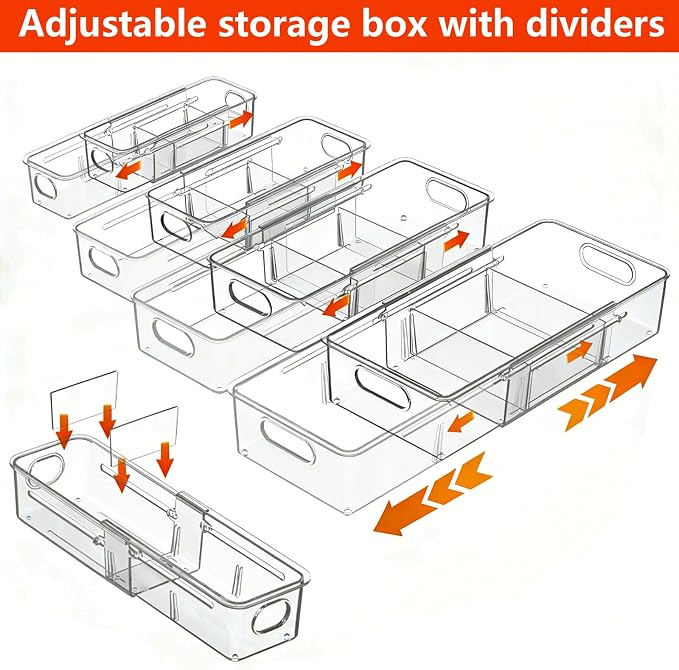 REBECAT 8 Pcs Expandable Clear Drawer Organizers, Adjustable Drawer Organizer Bins with Dividers, makeup organizer for drawer, drawer organizer bathroom for Vanity, Junk Drawer & Office