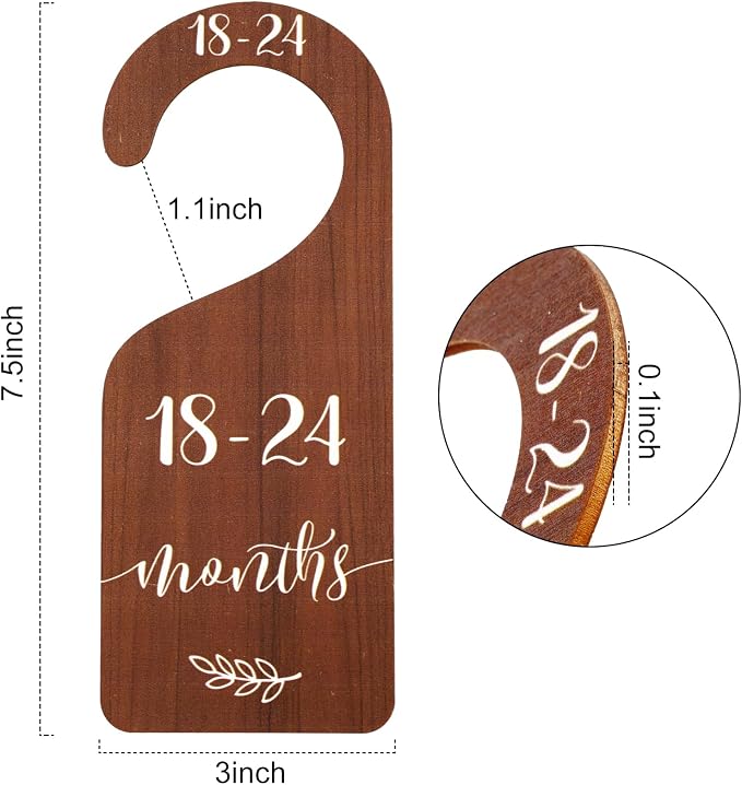 Whaline 7 Pcs Wooden Baby Closet Size Dividers with Pink Velvet Bag Newborn to 24 Month Thicken Infant Wardrobe Organizers Home Nursery Hanger Decor for Baby Shower Party Gift Supplies