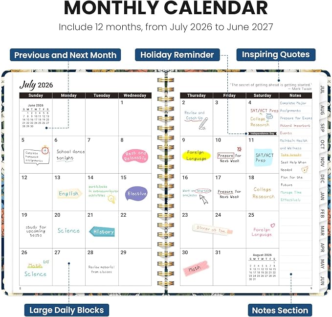 Planner 2026-2027, Hardcover Monthly and Weekly Academic Planner July 2026 - June 2027, Teacher and Student Calendar Agenda Book with Tabs, A4 (8.5" x 11"), Ideal for School and Office, Botanical Tapestry