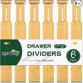 Lzerking Kitchen Drawer Dividers 6 Pack Bamboo Drawer | 17-22" Adjustable, Spring Loaded, Expandable Utensil Organizer, Works in Kitchen, Dresser, Closet, Bathroom, Bedroom