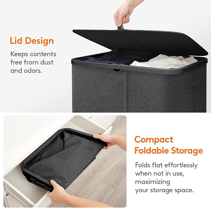 Lifewit 145L Large Laundry Basket with Lid, Laundry Hamper with Plastic Handles and Removable Bag, Foldable Tall Dirty Clothes Hampers for Laundry for Laundry Room, Bedroom, Bathroom, Dorm, Dark Gray