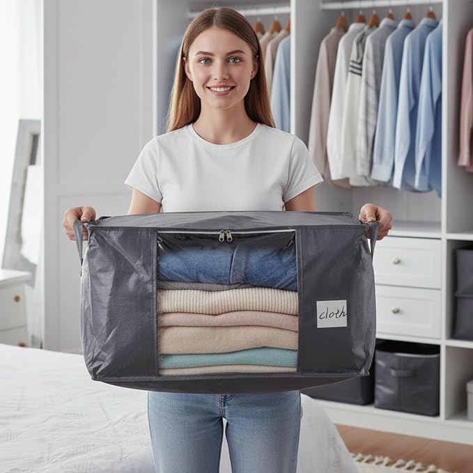 Blanket Storage Bags 6 Pack 90L Clothes Closet Organizer Containers PE