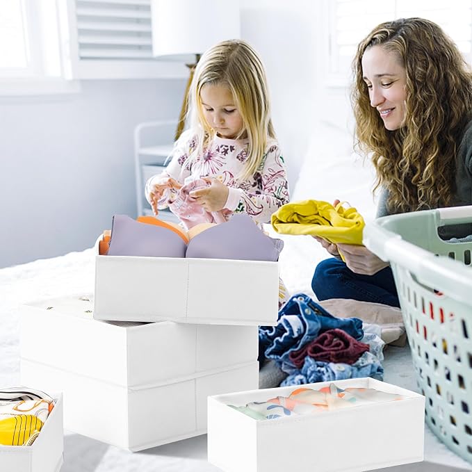 Criusia Closet Drawer Organizer Clothes, 15 Pack White Dresser Organizer for Baby Clothes, Fabric Drawer Dividers for Nursery Bedroom
