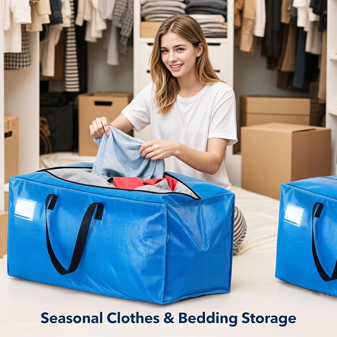 Moving Bags Heavy Duty,Extra Large Moving Bags for Travel/College Packing/Storage/Organization/Seasonal Clothes & Bedding Storage,Moving Supplies Bins,Compatible with Ikea Frakta Cart (Blue,6 Pack)