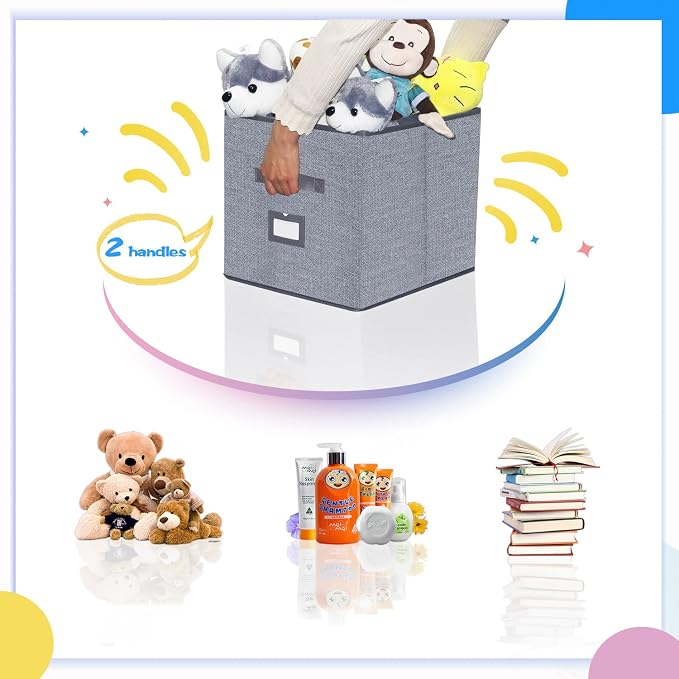 Onlyeasy Extra Large Cloth Storage Bins Foldable Cube Storage Bin 4 Pack - Fabric Cube Organizers Container Drawers with Dual Handles for Shelves, 13" W x 15" D x 13" H, Linen-Like Grey, 7MXDBXL04PLP