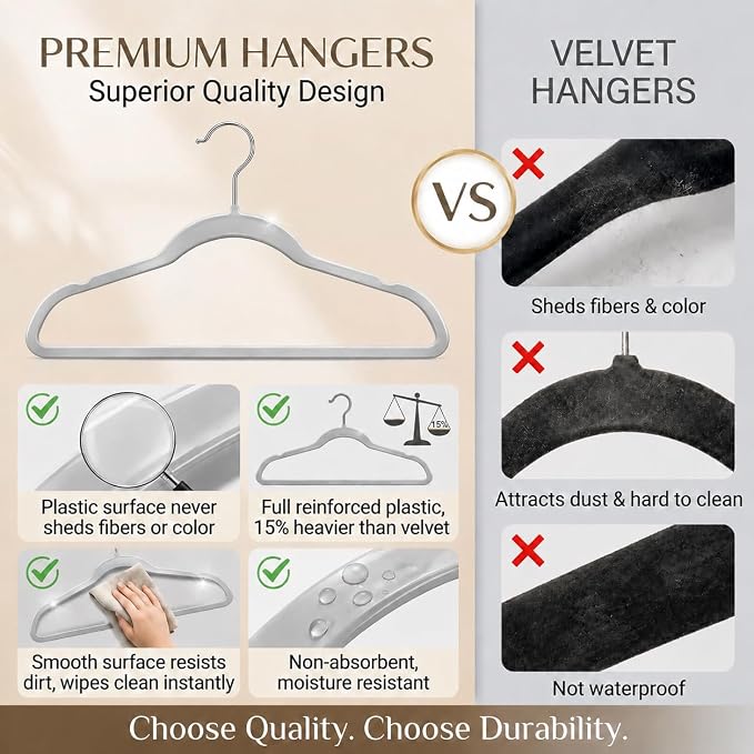 SMARTOR Plastic Hangers 50 Pack, Thin Hangers with 360° Swivel Hook | Non-Velvet Hanger Heavy Duty Clothes Holders for Closet - Durable Adult Hanger, Space Saving Hangars - Gray