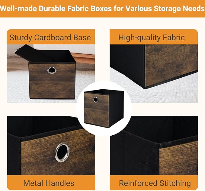 4 Pack Durable Storage Cube Bins with Decorative Wood Grain,Thickened Fabric Box,Storage Basket for Shelves,Closet,Storeroom,Bedroom,Living Room,Nursery,Office,Dorm,RV, 12x12x12in ( (Medium)