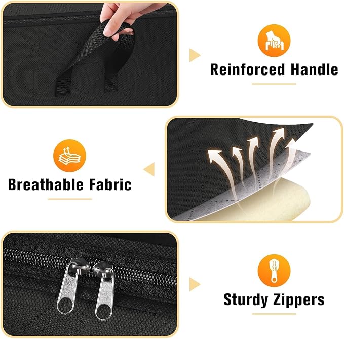 SpaceTrove Clothes Storage Bags, 10-Pack Comforter Blanket Organizers, 80L Large Capacity Containers with Visual Window for Clothing, Quilt, Sheet, Pillow, Closet Organization for Bedding (Black)