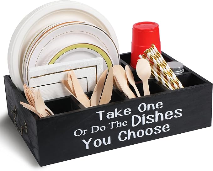 Large Paper Plate Holder Utensil Caddy Organizer for Countertop,Cups,Forks