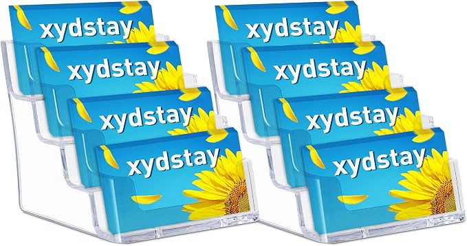 xydstay Acrylic Business Card Holder for Desk,4-Tier Clear Plastic Display Stand with 4 Pockets,ldeal for Office & Workspace Organization,2 Pack