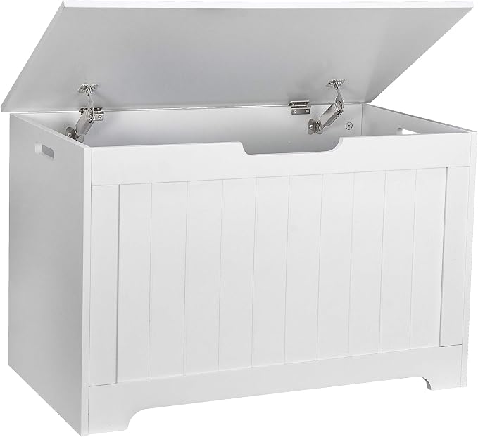 LEMY Storage Chest/Bench, 30 Inches Wooden Toy Organizer with 2 Safety Hinges, Storage Box for Entryway, Bedroom, Living Room, White