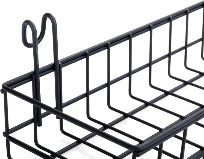 Kaforise Hanging Basket for Wire Wall Grid Panel, Multi-Function Wall Storage and Display Basket, Medium Size, Black Painted