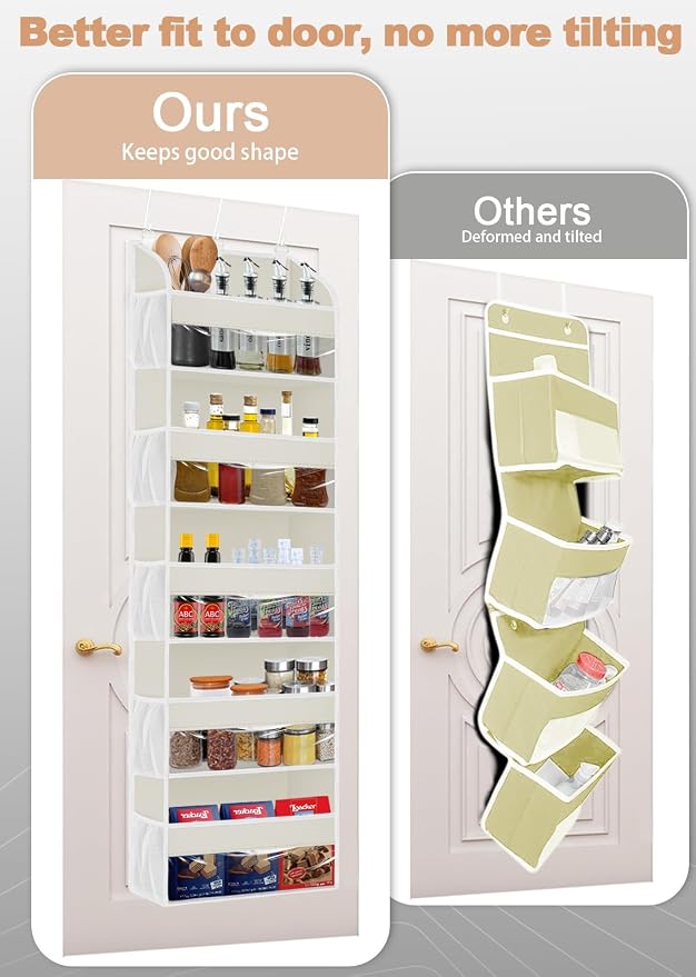 TAHAVICE 2 Pack Over the Door Storage Organizer with 5 Large Pockets | 44 lbs Weight Capacity & 10 Mesh Pockets Door Hanging Organizers and Storage for Bedroom,Bathroom,Nursery,Babyroom(Beige)