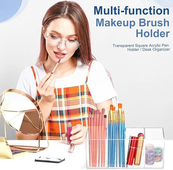 Pajean 3 Pack Clear Acrylic Pencil Holder 4 Compartments Pen Organizer for Desk Pencil Cup Makeup Brush Holder Back to School Supplies for Classroom Office Home Desk Accessories