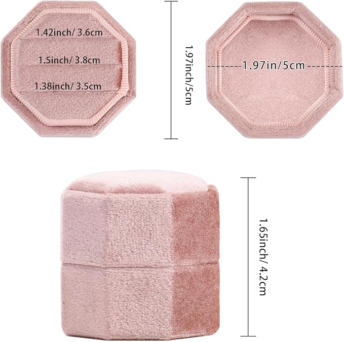 WantGor Velvet Ring Box, 3 Slots Jewelry Ring Gift Box Vintage Ring Holder | Ring Display Case for Wedding Ceremony Proposal Engagement (Blush Peach)