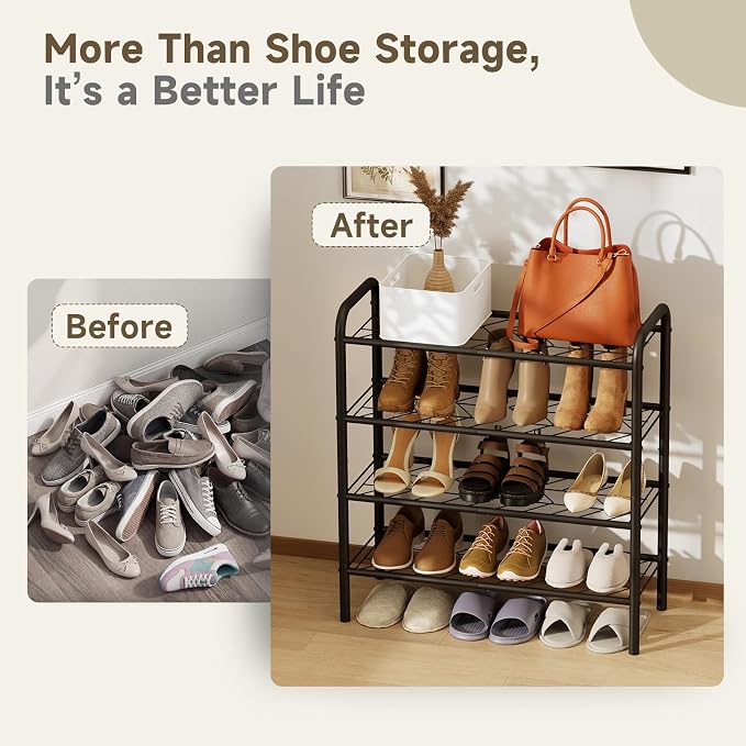 Shoe Rack,Long Shoe Organizer for Closet,Wide Shoe Storage for Entryway, 4 Tier Sturdy Metal Free Standing Shoe Shelf