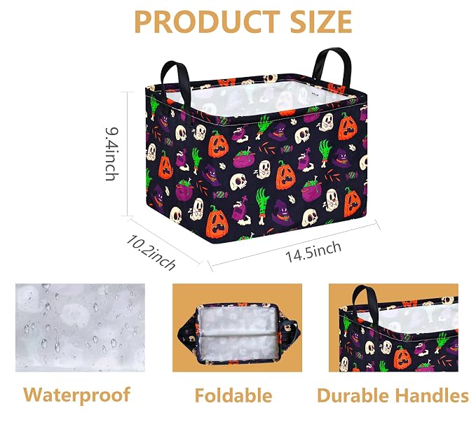 Halloween Ghost Storage Basket with Handles Pumpkin Open Gifts&Candy Spooky Basket stuffers for Kids Baby Collapsible Women Organizer Bins Toys Boxes for Shelves Home Office