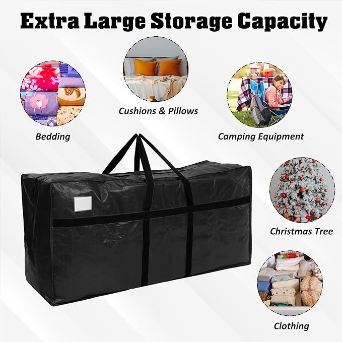 Windyun 4 Pack 195 Gallon Extra Large Moving Bags XXL Heavy Duty Storage Bag with Strong Zipper Handle Jumbo Big Tote Box Foldable for College Dorm Travel Clothes Duffle Blanket Pillow(Black)