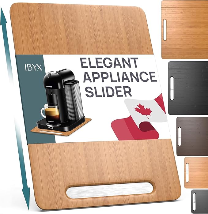 Ibyx Elegant Appliance Slider - Sliding Tray for Coffee Maker & Heavy Kitchen Appliances, Easy Slide, Made of Premium Bamboo, Space-Saving Kitchen Organizer, 40 lb Capacity, Natural - 9.5 x 14 Inch