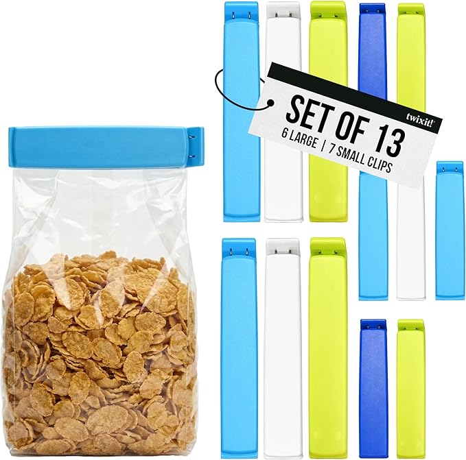 Linden Sweden Twixit Bag Clips - Keep Food Fresh, Stop Spillage - Keep Food Fresh, Prevent Spillage - Great for Storage and Organization - Microwave, Freezer & Dishwasher-Safe - BPA-Free - Set of 13