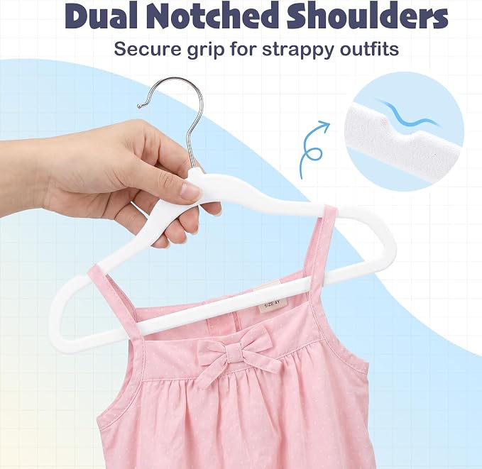 HOUSE DAY 11 Inch Velvet Baby Hangers 50 Pack White, Premium Kids Hangers for Children, Infant & Toddler Clothes, Durable Non Slip Small Baby Felt Hanger for Closet, Ideal for Everyday Use