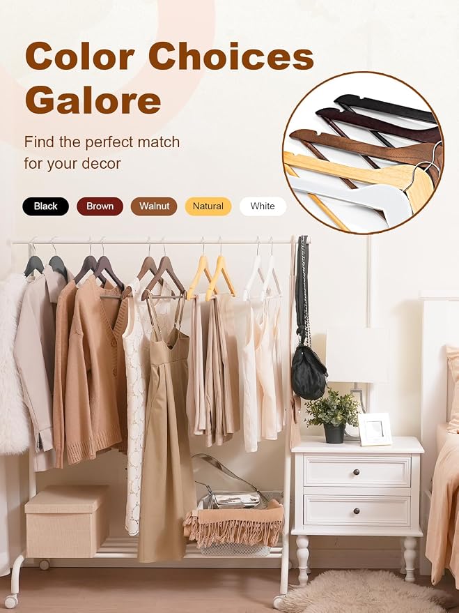 HOUSE DAY Walnut Wooden Hangers 20 Pack, Solid Wood Hanger with Non Slip Pant Bar, Heavy Duty Wooden Coat Hanger for Closet, Smooth Finish Wood Clothes Hangers for Shirts, Suits, Jackets, Dress