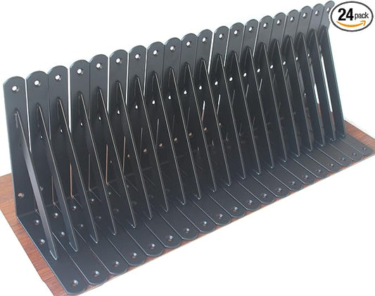 24 Pack L8 x H 6" Black Heavy Duty Shelf Brackets with Screws Metal Shelf Brackets Shelf Support Angle Brackets for Shelves L Brackets Heavy Duty Floating Shelf