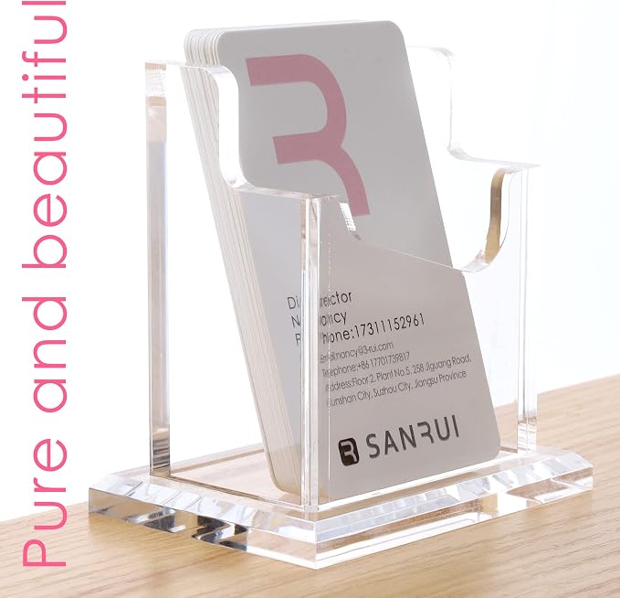 SANRUI Vertical Business Card Holder for Desk，Clear Acrylic Business Card Display Stand，1 Slots ，Holds 50-60 Cards