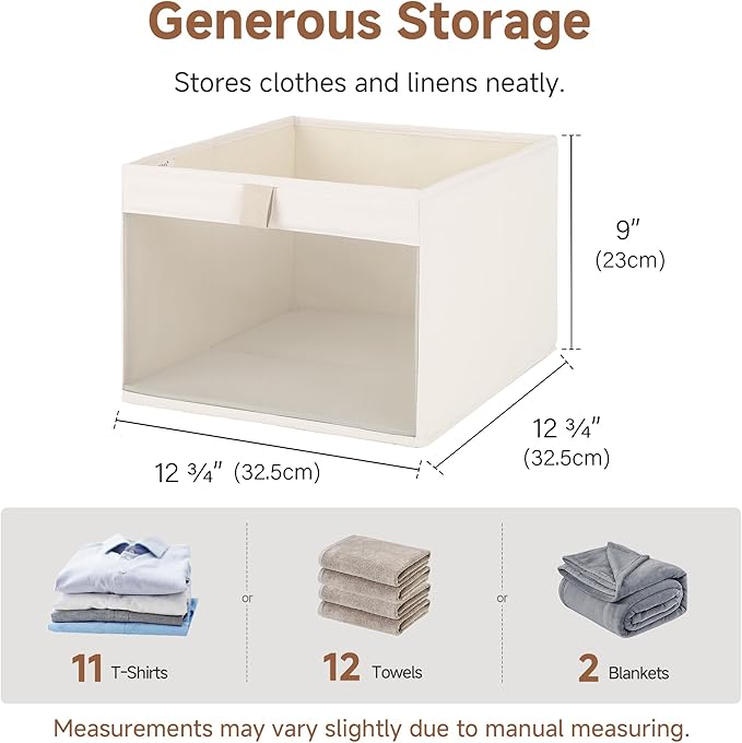 StorageWorks Storage Bins with Clear Window, Large Fabric Closet Organizer for Clothes, Collapsible Storage Baskets with PU Handles, Beige, 3-Pack