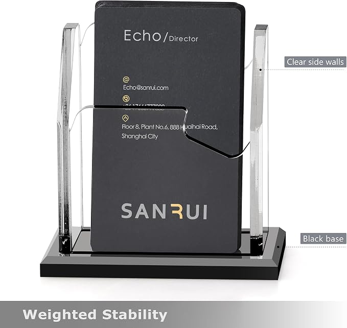 SANRUI Black Vertical Business Card Holder for Desk 1 Slot 1 Tier, Clear Acrylic Name Card Stand for Women and Men, Desktop Organizer Display for Office Home Exhibition - 60 Card Capacity 1 Pack
