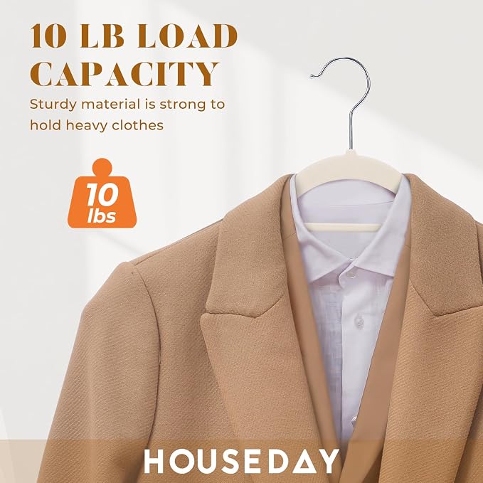HOUSE DAY Velvet Hangers with Tie Bar 60 Pack, Clothes Hanger Non-Slip | Ivory Space Saving Felt Hangers for Pants, Coat, Suits, Shirt, Scarf, No Hanger Marks, with 360° Swivel Hook for Closet